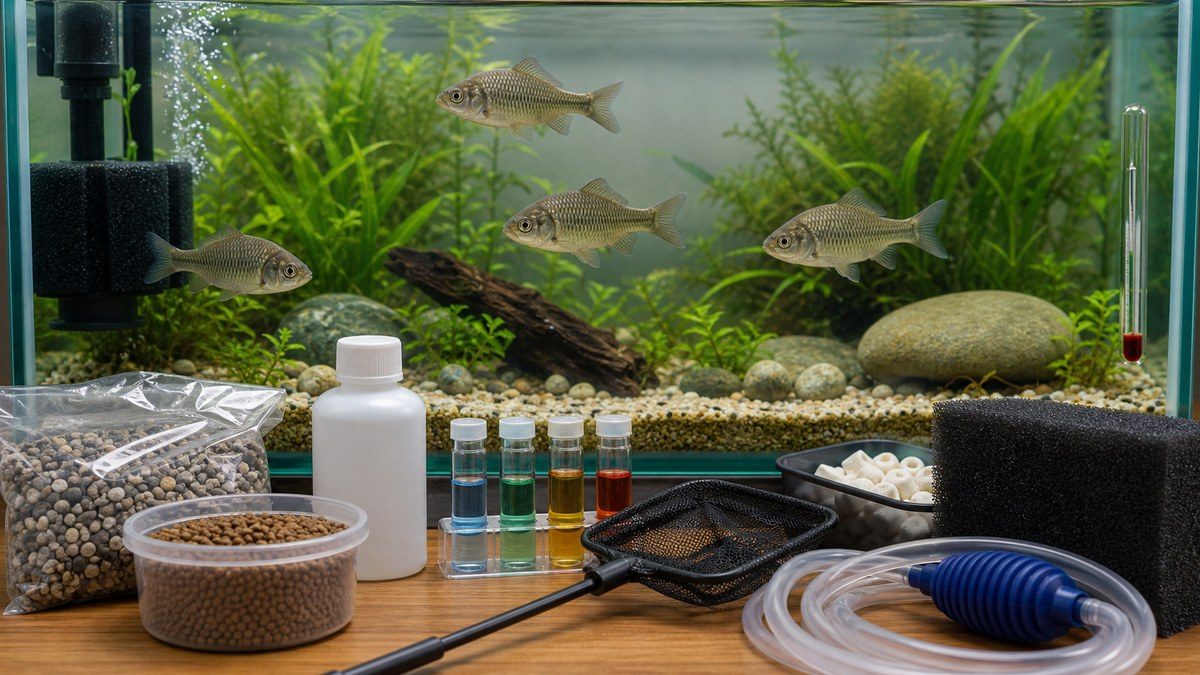 フナ飼育に必要な餌・底砂・検査用品・メンテナンス用品の画像