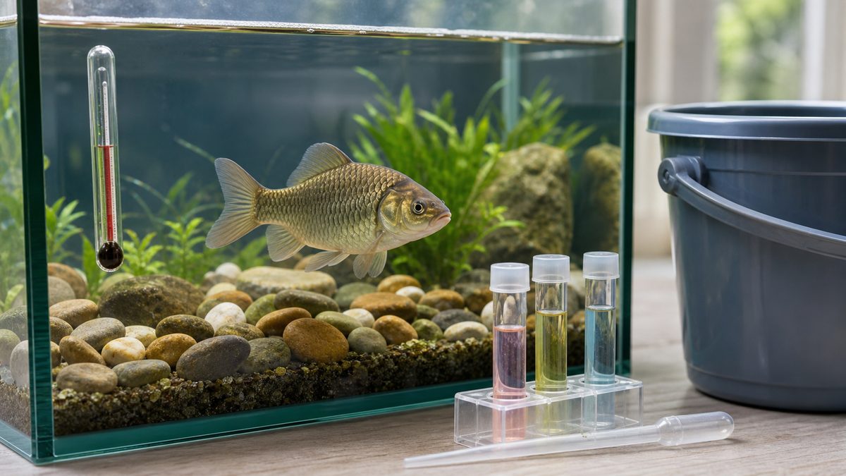 フナ飼育の水質管理｜pH・硬度・水温の基本の要点をまとめた淡水魚飼育インフォグラフィック