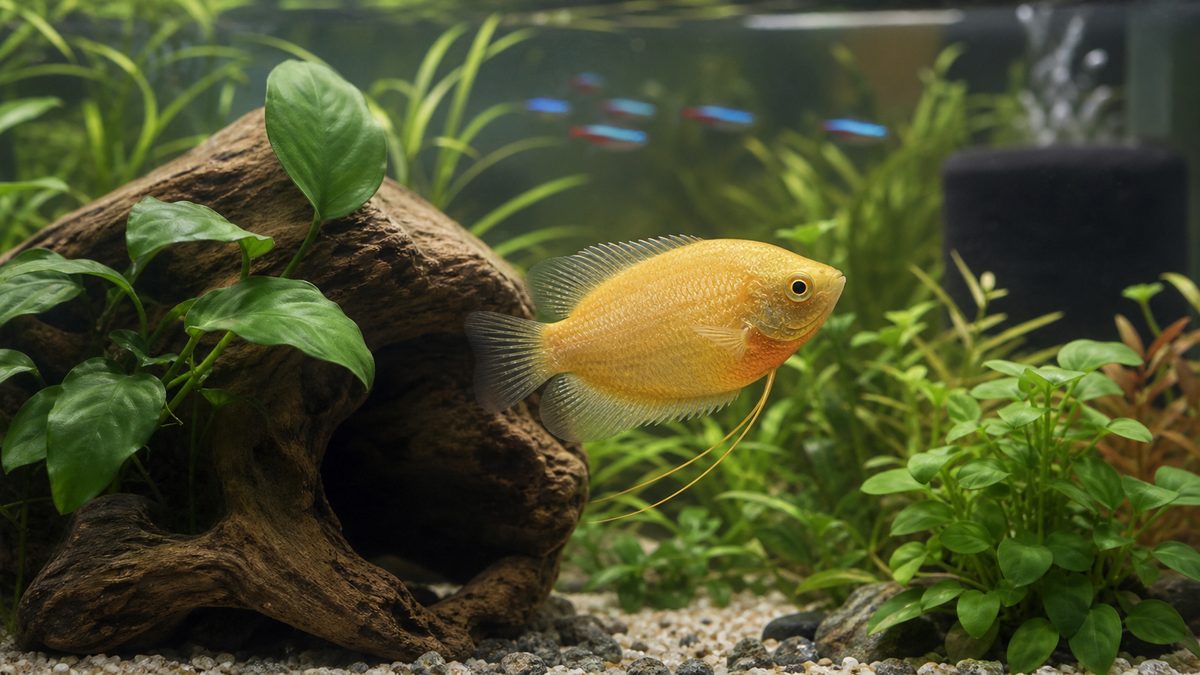 強い水流を避けたゴールデンハニードワーフグラミーの飼育注意点画像