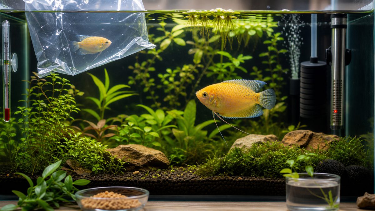 水合わせや水槽設備を含むゴールデンハニードワーフグラミーの飼育方法画像
