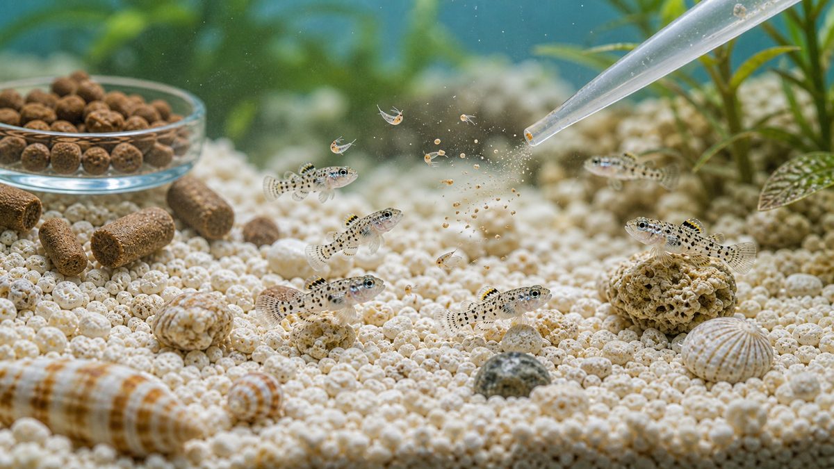餌の与え方 ― ゴマハゼ飼育の最難関の要点をまとめた淡水魚飼育インフォグラフィック