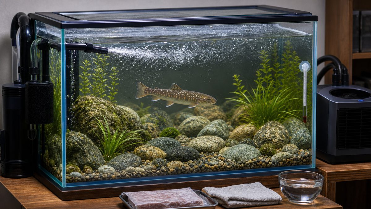この記事でわかることの要点をまとめた淡水魚飼育インフォグラフィック