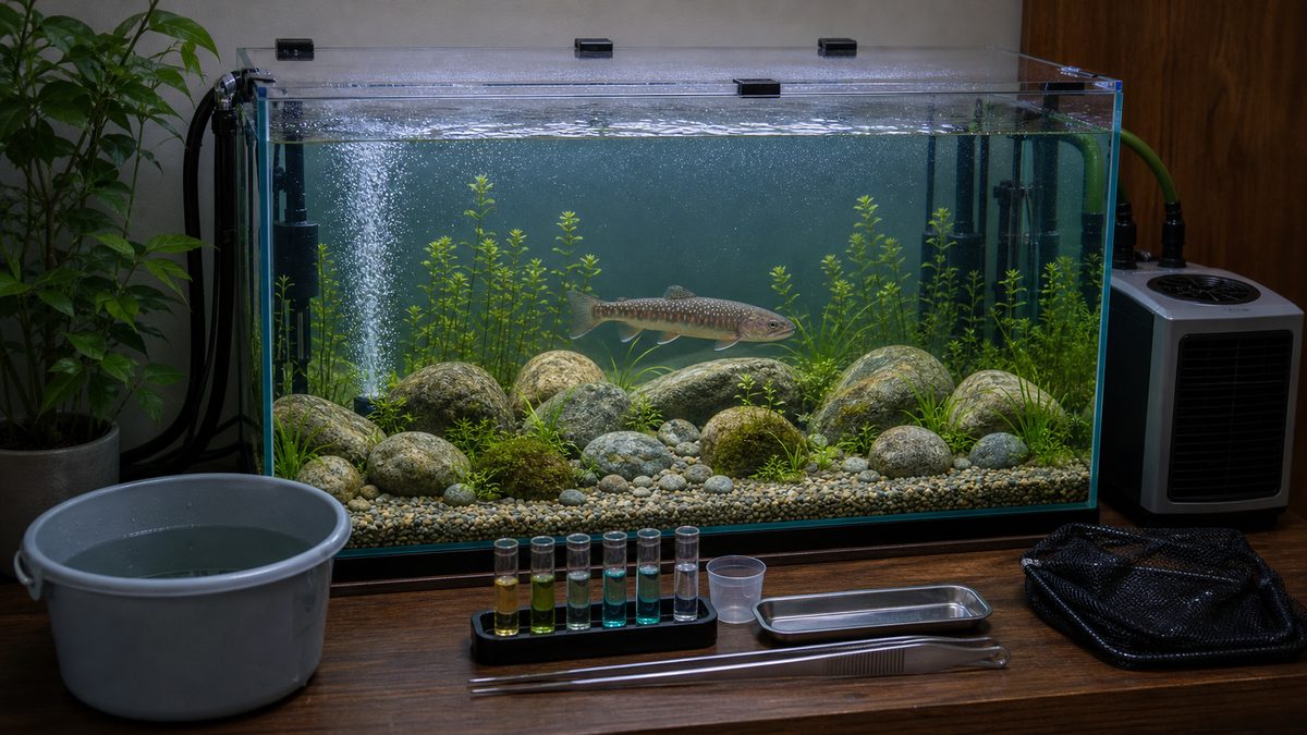 イワナ飼育のよくある失敗と対策の要点をまとめた淡水魚飼育インフォグラフィック