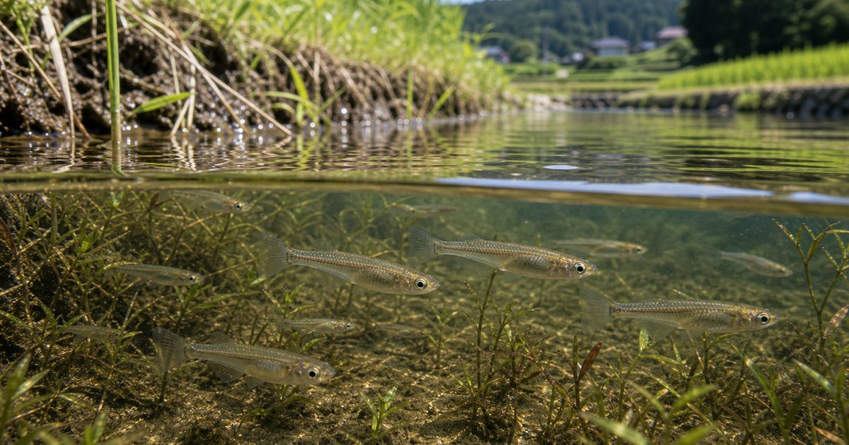 日本のメダカの種類完全ガイド【キタノメダカ・ミナミメダカの違いと野生メダカの現状】の要点を伝える淡水魚記事アイキャッチ画像