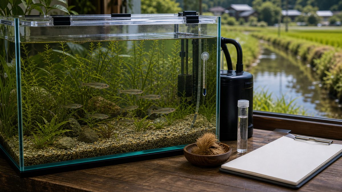 この記事でわかることの要点をまとめた淡水魚飼育インフォグラフィック