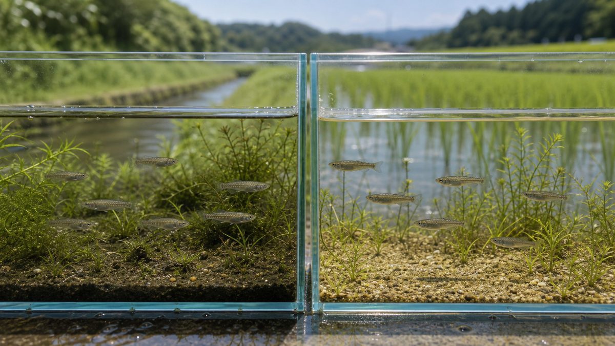 キタノメダカとミナミメダカの違いの要点をまとめた淡水魚飼育インフォグラフィック
