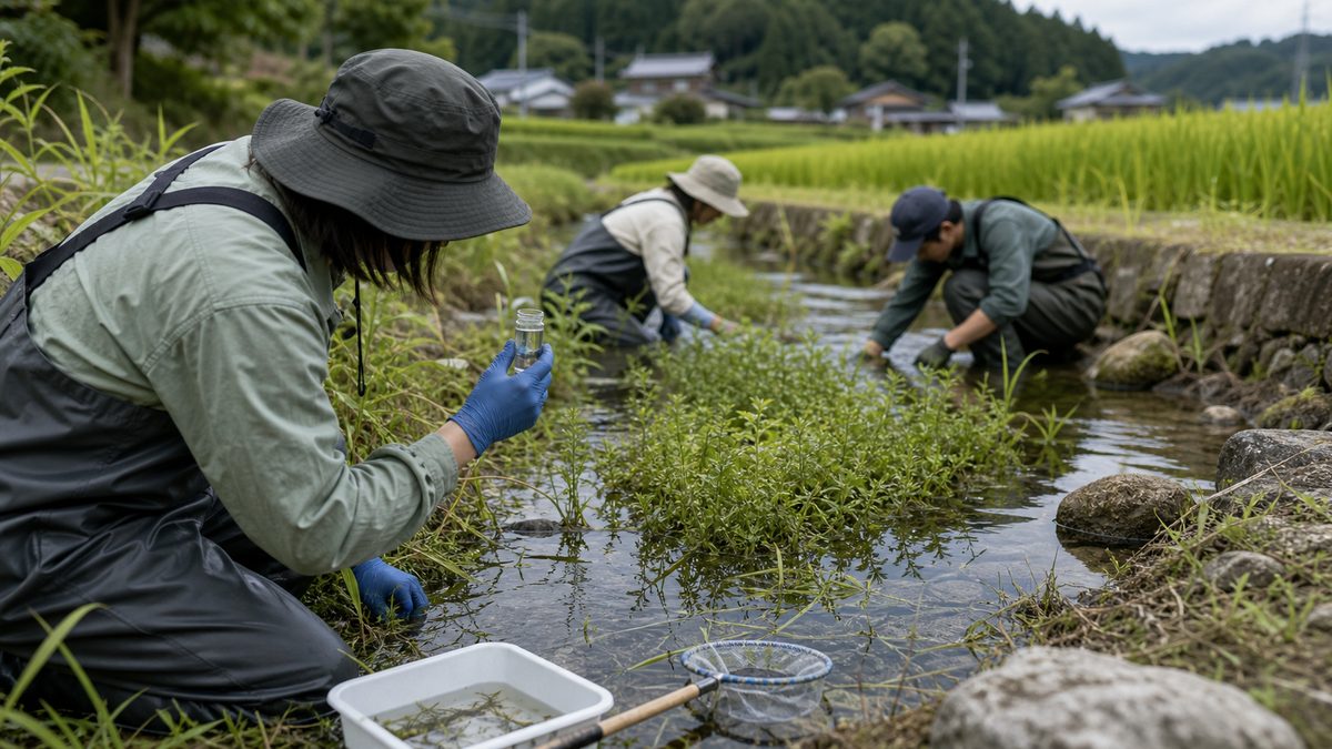 野生メダカの保全活動の要点をまとめた淡水魚飼育インフォグラフィック