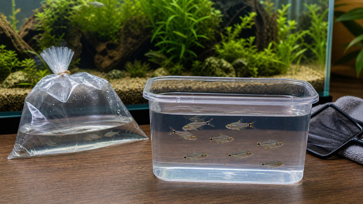 購入前に透明容器で小型テトラの状態を確認するイメージ