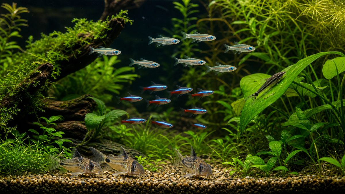 アフリカンランプアイの混泳相性の要点をまとめた淡水魚飼育インフォグラフィック