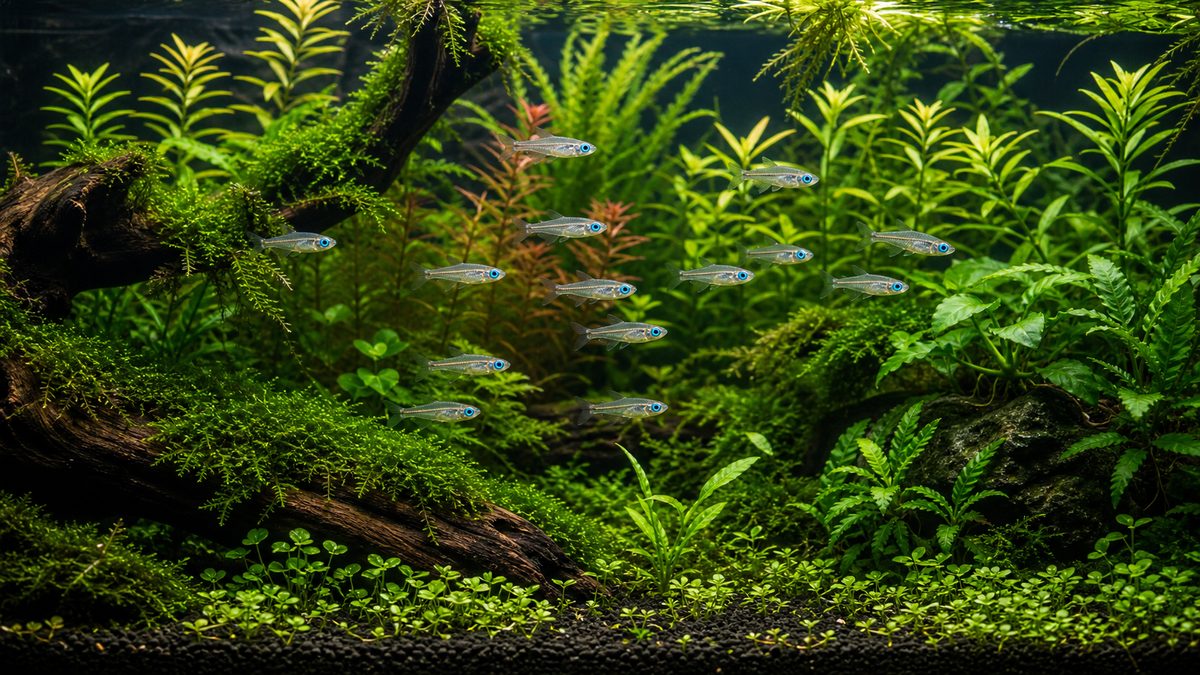 水草水槽でのアフリカンランプアイの映え方の要点をまとめた淡水魚飼育インフォグラフィック