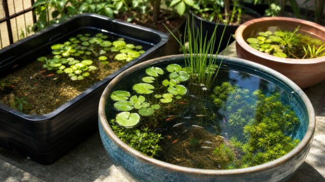メダカビオトープ容器の作り方｜睡蓮鉢・トロ舟の活用法の要点を伝える淡水魚記事アイキャッチ画像