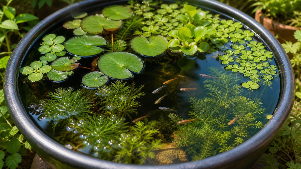 水草・浮き草の選び方とバランスの整え方の要点をまとめた淡水魚飼育インフォグラフィック