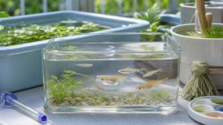 過抱卵の見分け方と対処法を示すメダカ飼育環境のアイキャッチ