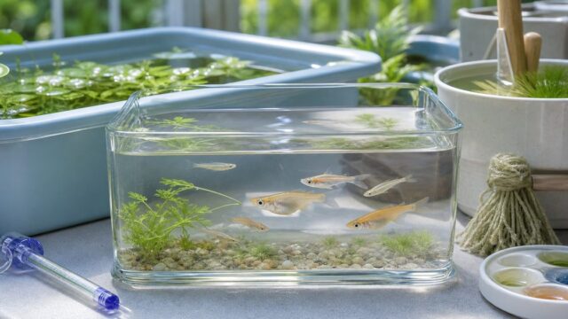 過抱卵の見分け方と対処法を示すメダカ飼育環境のアイキャッチ