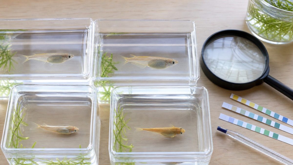 過抱卵と満腹や腹水病などを見分けるためのメダカ観察容器