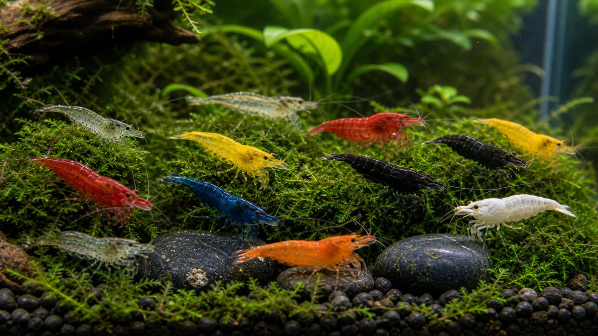 色彩バリエーション ― カラーシュリンプの世界の要点をまとめた淡水魚飼育インフォグラフィック