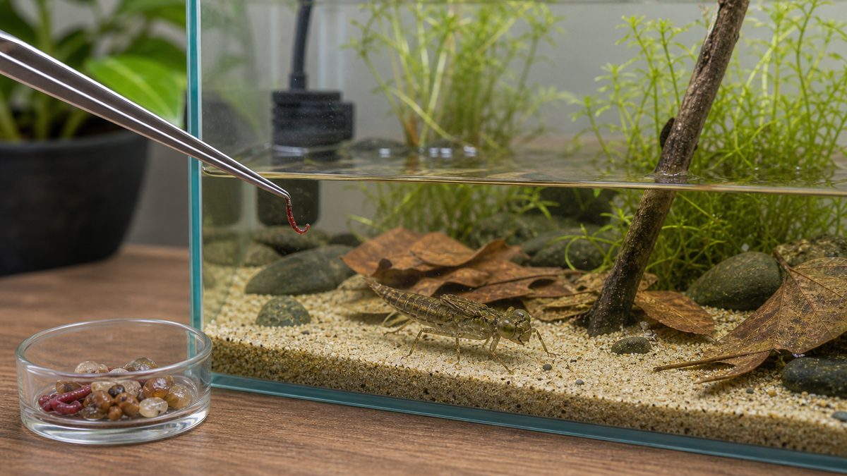 ヤゴへの給餌を安全に行う観察水槽の画像
