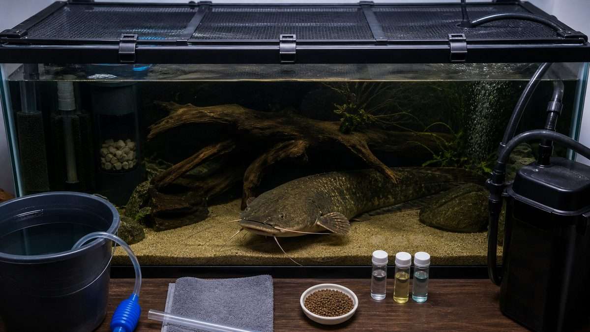 ナマズ飼育の失敗予防に必要なフタと管理用品を示す画像