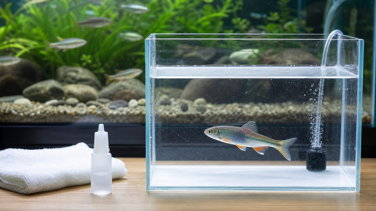 隔離水槽でオイカワの体調を観察する健康管理の画像