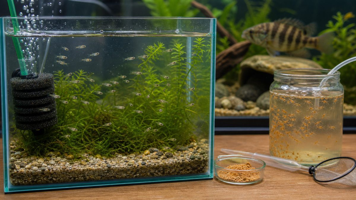 稚魚水槽でブラインシュリンプとミジンコを用意したオヤニラミ育成環境