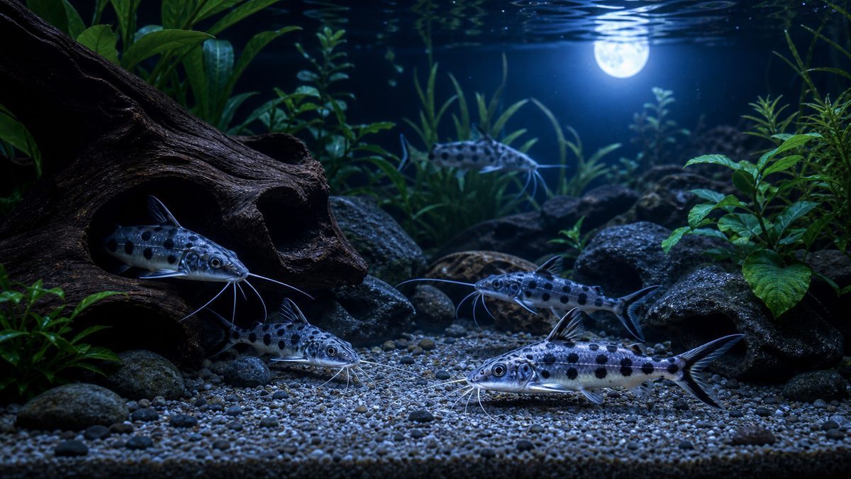 夜行性と活動パターン｜真価を発揮する夜の水槽の要点をまとめた淡水魚飼育インフォグラフィック