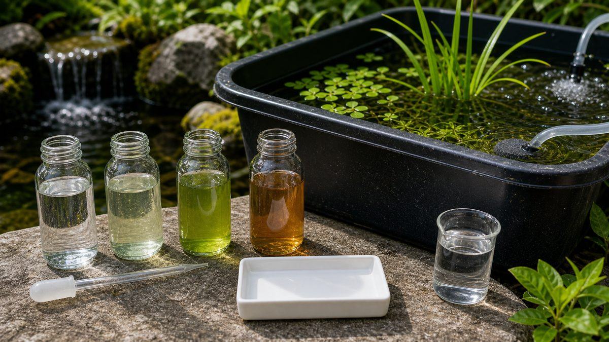 採水ボトルで池の水質変化を観察し藻の増殖を予測する画像