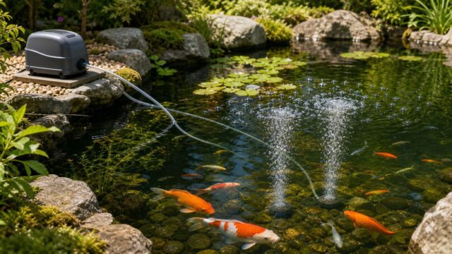 庭池のエアレーション・酸素供給完全ガイド｜ポンプ選びと設置のコツの要点を伝える淡水魚記事アイキャッチ画像