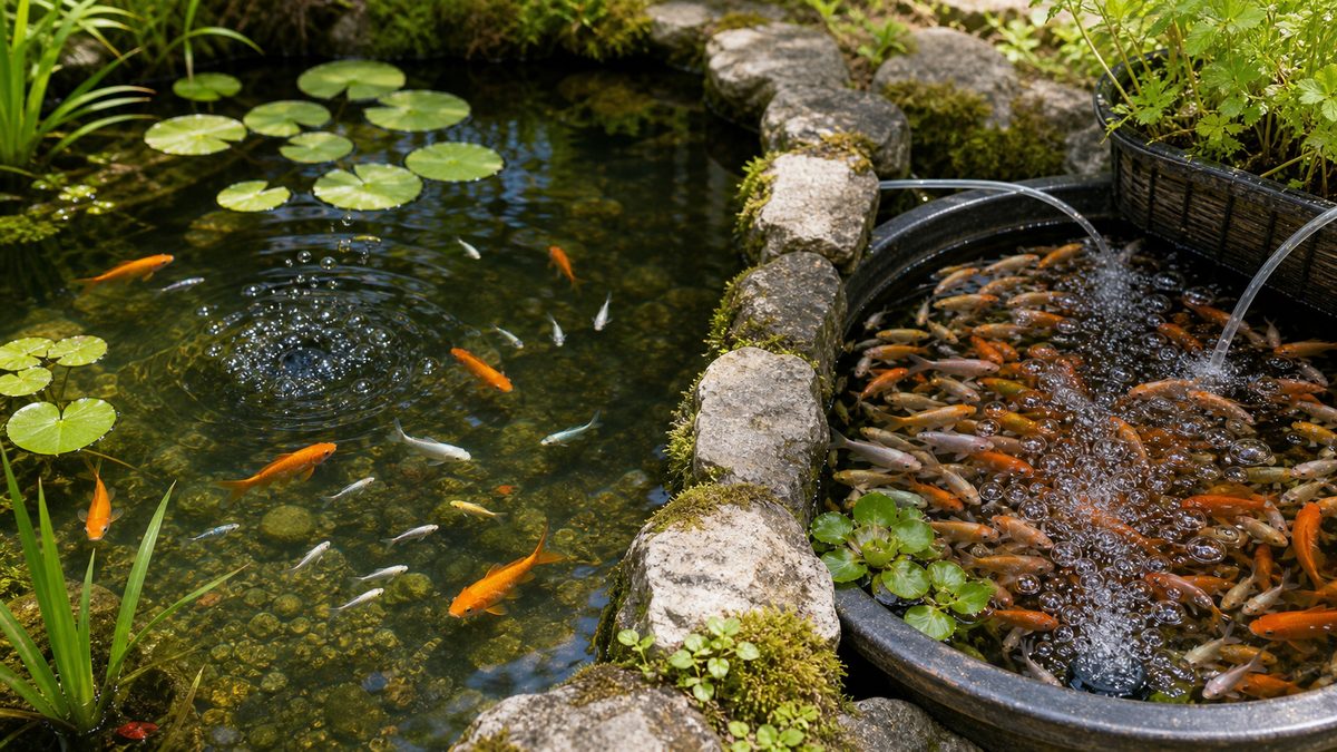 過密飼育と酸素供給――飼育匹数の目安の要点をまとめた淡水魚飼育インフォグラフィック