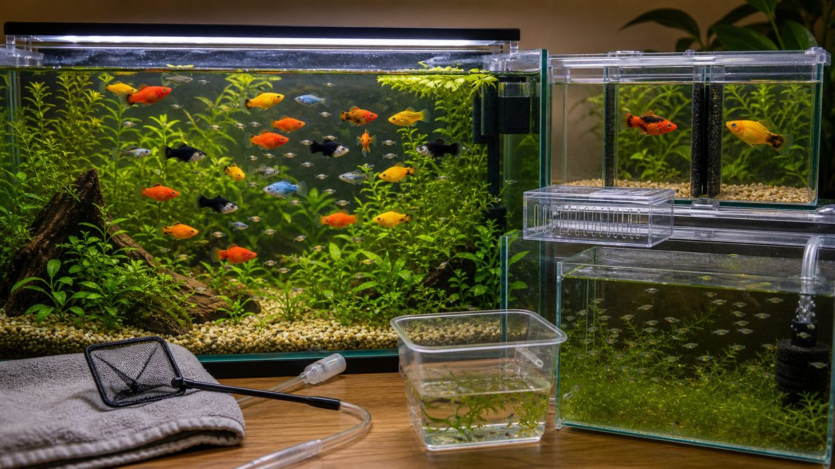 過密繁殖対策 ー 増えすぎを防ぐ工夫の要点をまとめた淡水魚飼育インフォグラフィック