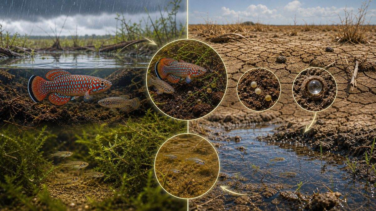 年魚(アニュアルフィッシュ)の生態|1年で一生を終える生き方の要点をまとめた淡水魚飼育インフォグラフィック