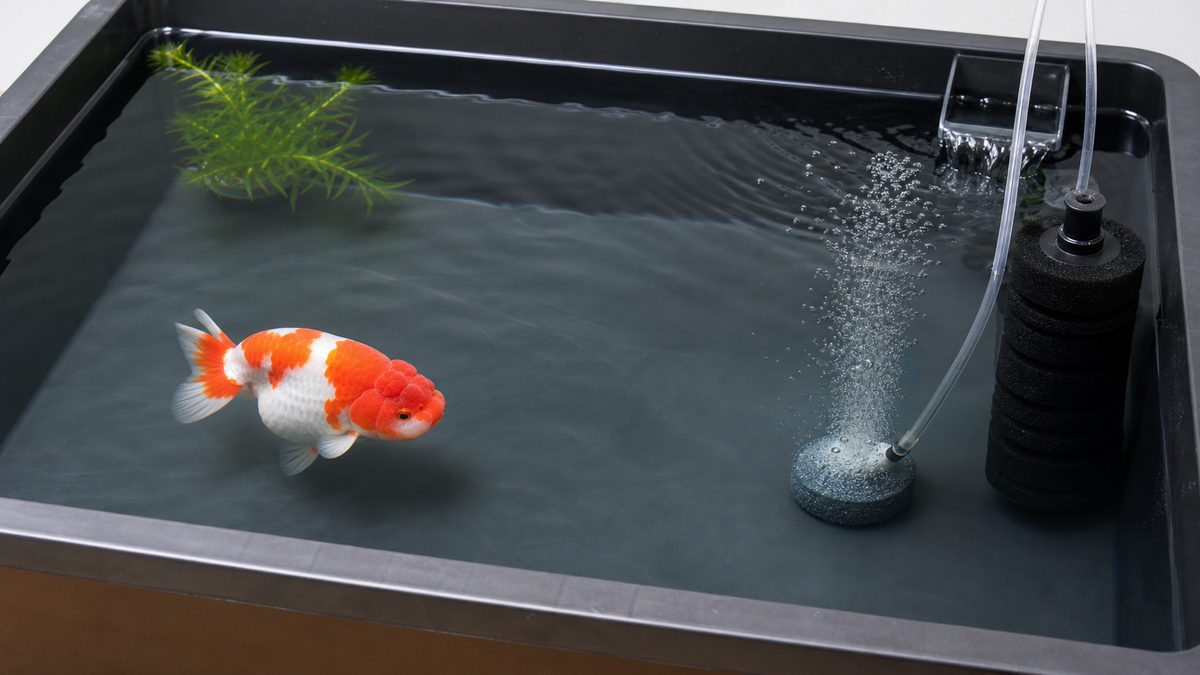スポンジフィルターと細かな泡でらんちゅうを飼うろ過画像