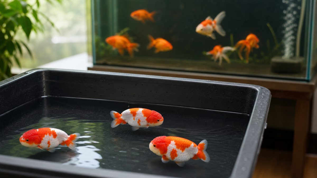 同サイズのらんちゅうを分けて飼う混泳注意画像