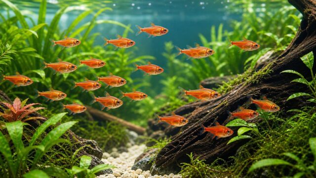 レッドテトラの特徴や飼育・繁殖方法・病気やケガについて徹底解説！の要点を伝える淡水魚記事アイキャッチ画像