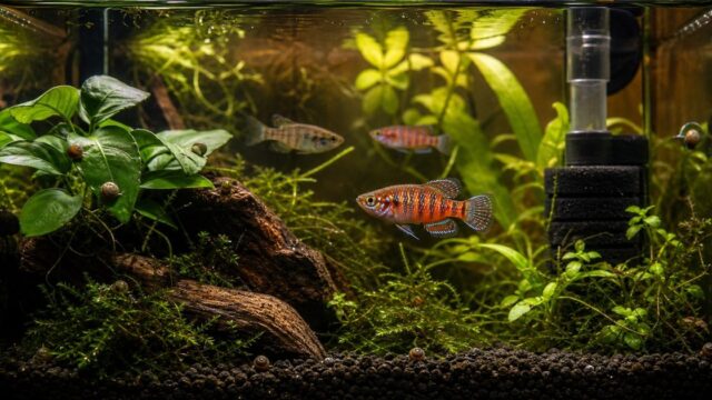 水草水槽で鮮やかに泳ぐスカーレットジェムの飼育ガイド用アイキャッチ