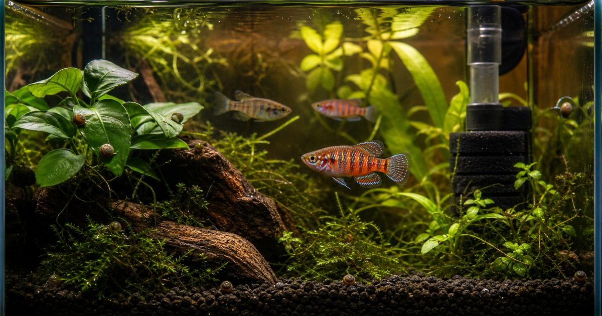 水草水槽で鮮やかに泳ぐスカーレットジェムの飼育ガイド用アイキャッチ