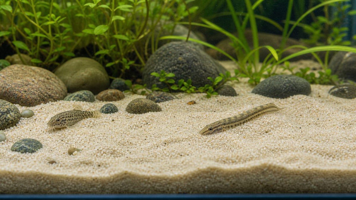 川砂と田砂の細かな質感と底生魚向け環境を示す画像