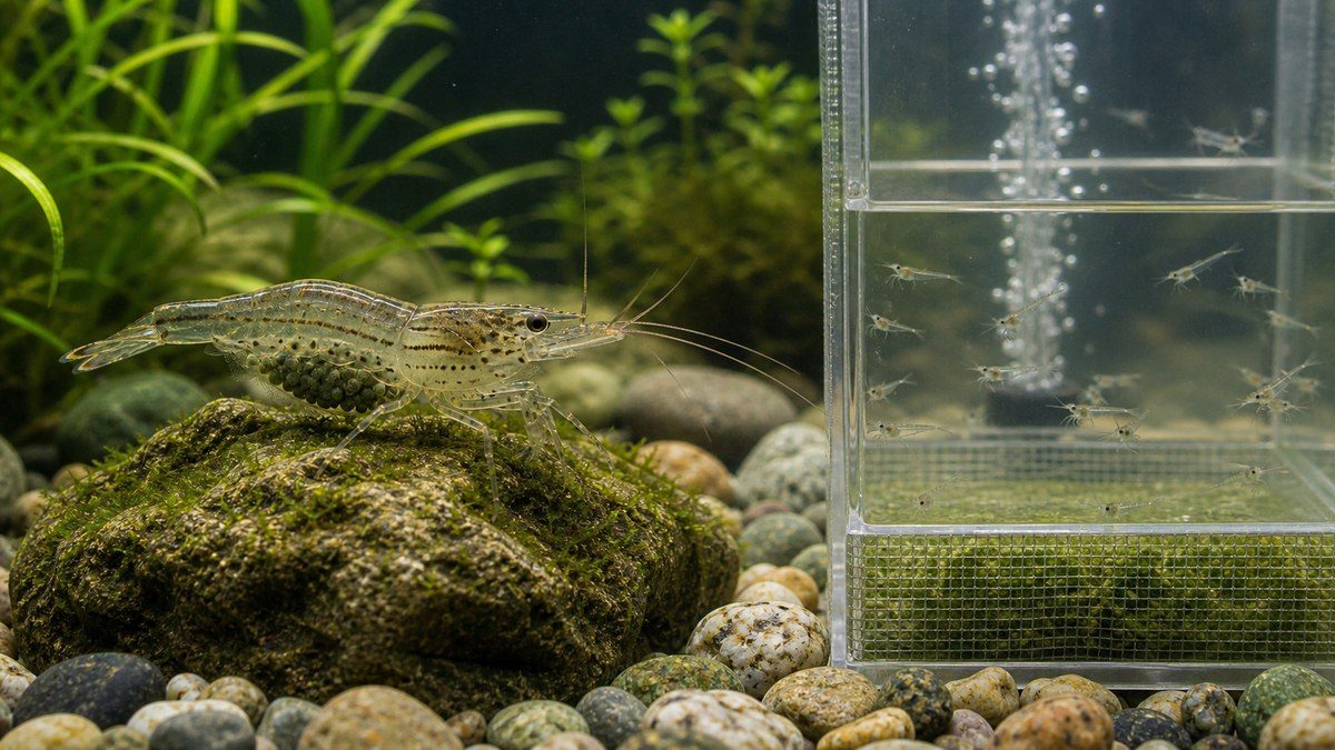 スジエビの観察と隔離容器で特徴・飼育・活用をまとめる水槽画像