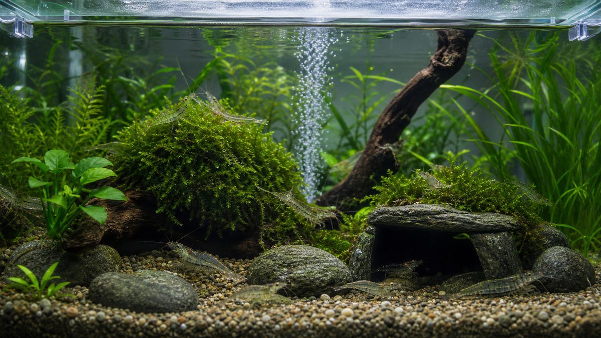 フタとエアレーションのある水槽でスジエビを安全に飼う注意点画像