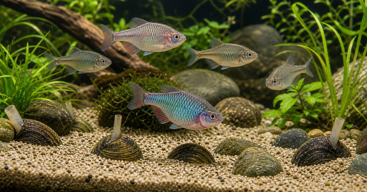 タナゴの飼い方！育て方！二枚貝の繁殖方法と飼育法もご紹介！【エサ・種類は？】の要点を伝える淡水魚記事アイキャッチ画像