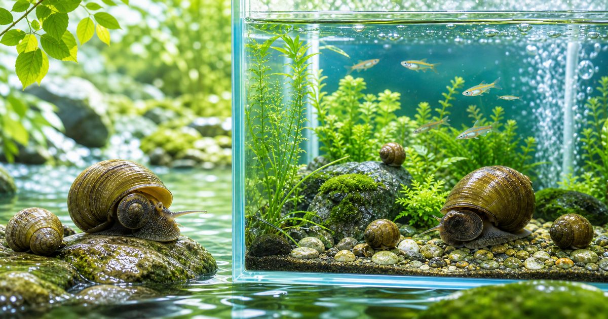 タニシの飼育完全ガイド｜水質浄化・コケ取り・繁殖・種類を徹底解説の要点を伝える淡水魚記事アイキャッチ画像