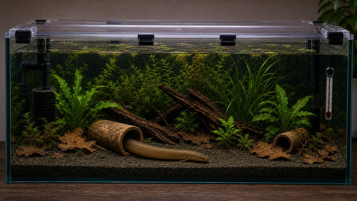 タウナギを長期飼育する完成水槽を示す画像