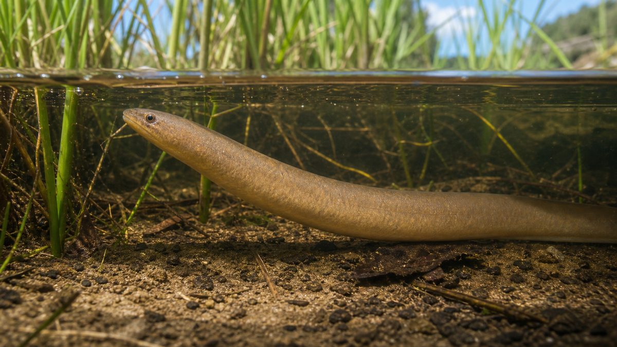 タウナギの体型と水田環境を示す画像