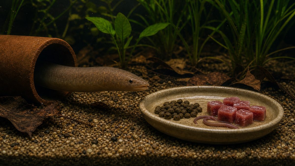 夜行性のタウナギに合う餌と給餌方法を示す画像