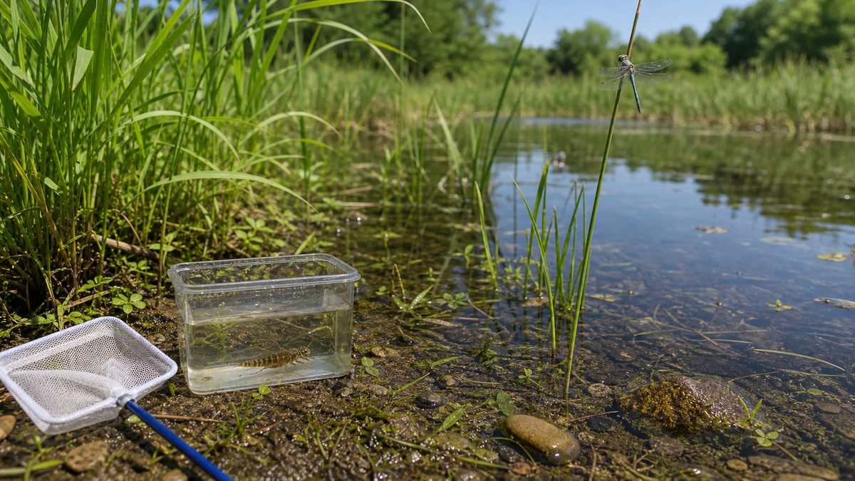 ヤゴの採集と飼育で自然環境への配慮を示す画像