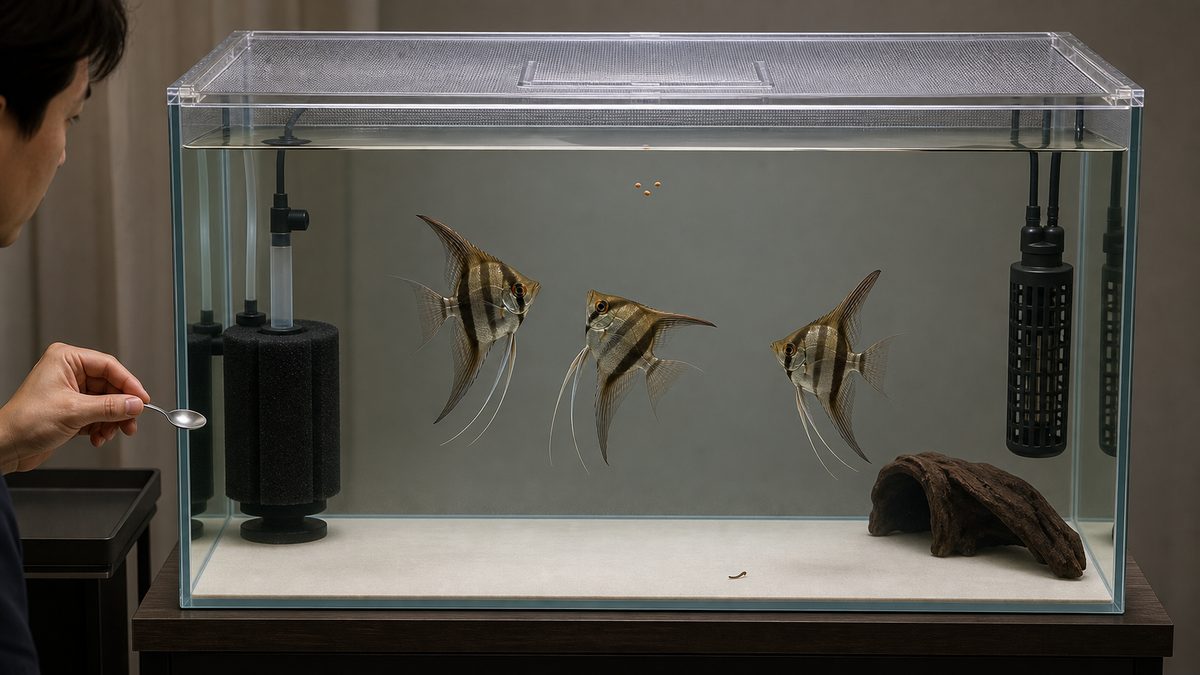 隔離水槽でアルタムの食欲・体格・排泄物を非接触で観察する場面
