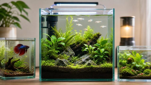 30cm以下の小型水槽と飼える魚・エビ・貝をまとめた画像