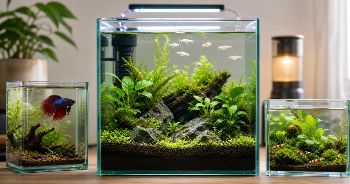 30cm以下の小型水槽と飼える魚・エビ・貝をまとめた画像