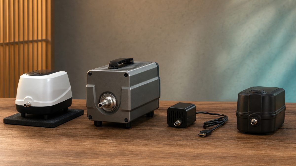 一般用と大型用とUSB式と電池式の無地エアポンプを比較する作業台