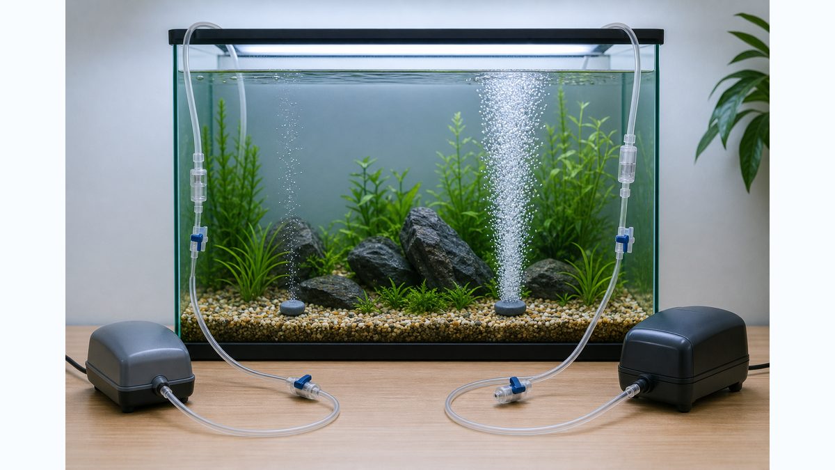 エアポンプの出力差で泡量が変わることを示す比較画像