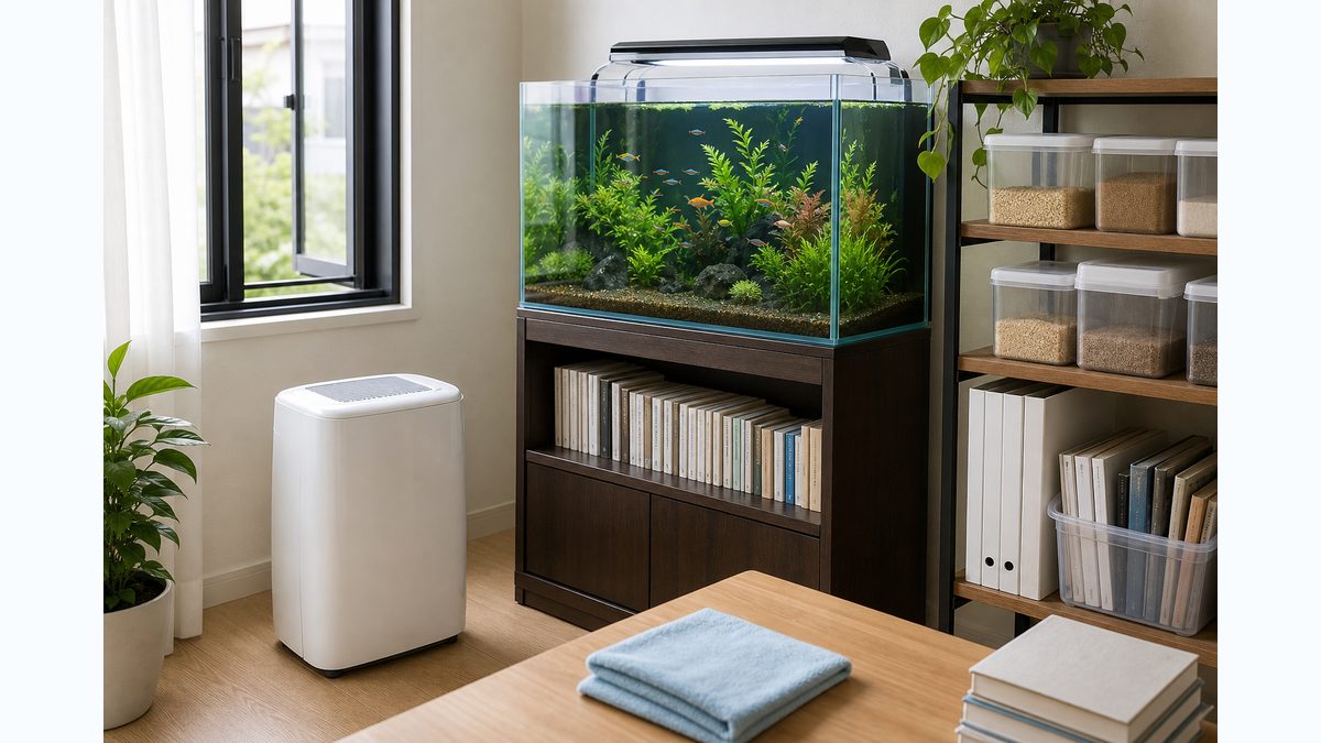 水槽のある部屋で換気と除湿と乾燥収納を行いチャタテムシ対策をする画像